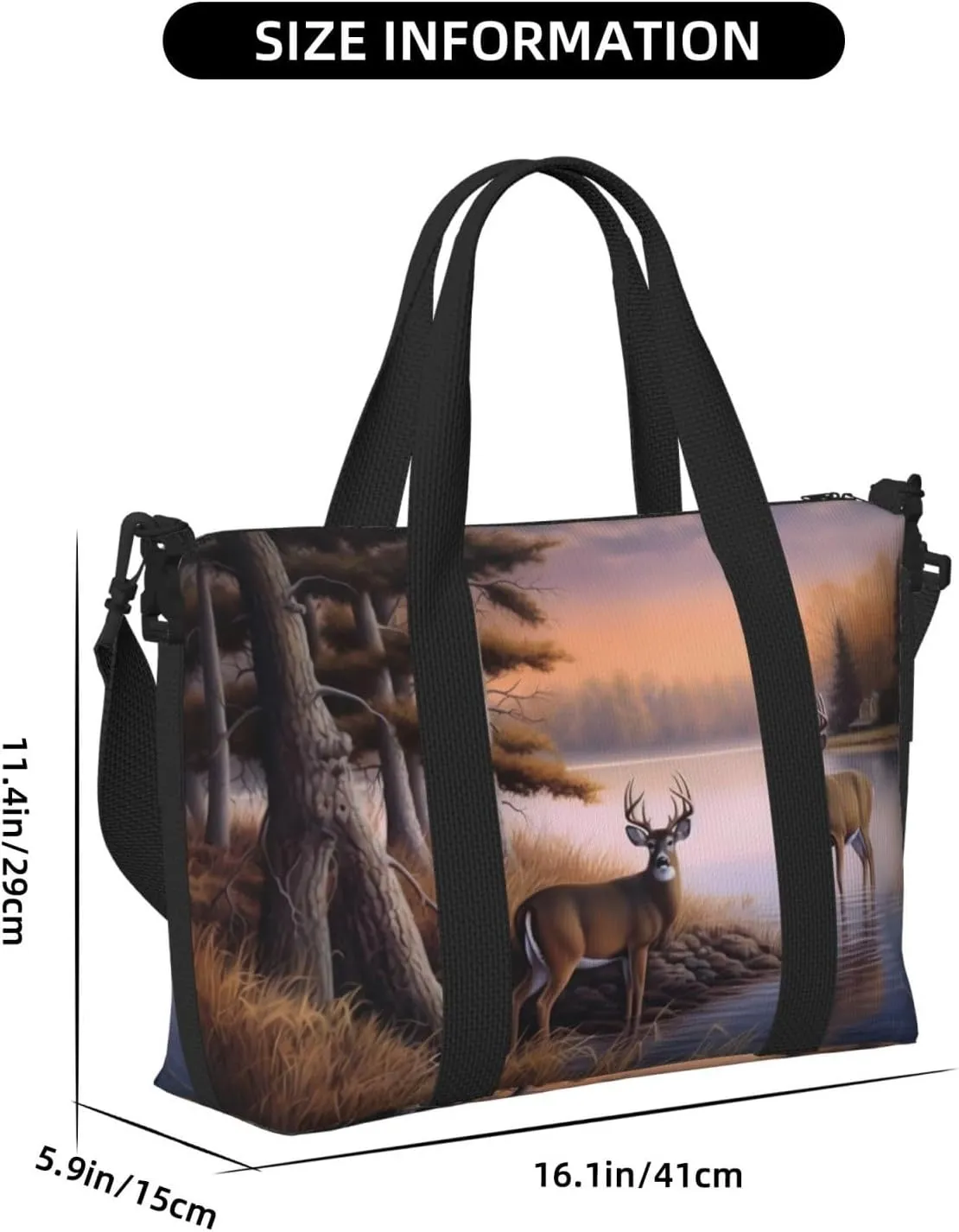 Deers Fall Trees Travel Duffel Bags for Women Men, Sports Training Gym Bag Dance Bag with Adjustable Shoulder Strap Animal in the River Weekender Overnight Bag