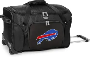 Denco Buffalo Bills Lightweight 22-inch Wheeled Duffel Bag with Telescopic Handle - Perfect Overnight Bag for Travel, Weekend Getaways, Airports, Gym, and Commuting, Black, Large