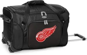 Denco Detroit Red Wings Lightweight 22-inch Wheeled Duffel Bag with Telescopic Handle - Perfect Overnight Bag for Travel, Weekend Getaways, Airports, Gym, and Commuting Black