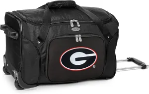 Denco University of Georgia Bulldogs Lightweight 22-inch Wheeled Duffel Bag with Telescopic Handle - Perfect Overnight Bag for Travel, Weekend Getaways, Airports, Gym, and Commuting,Black