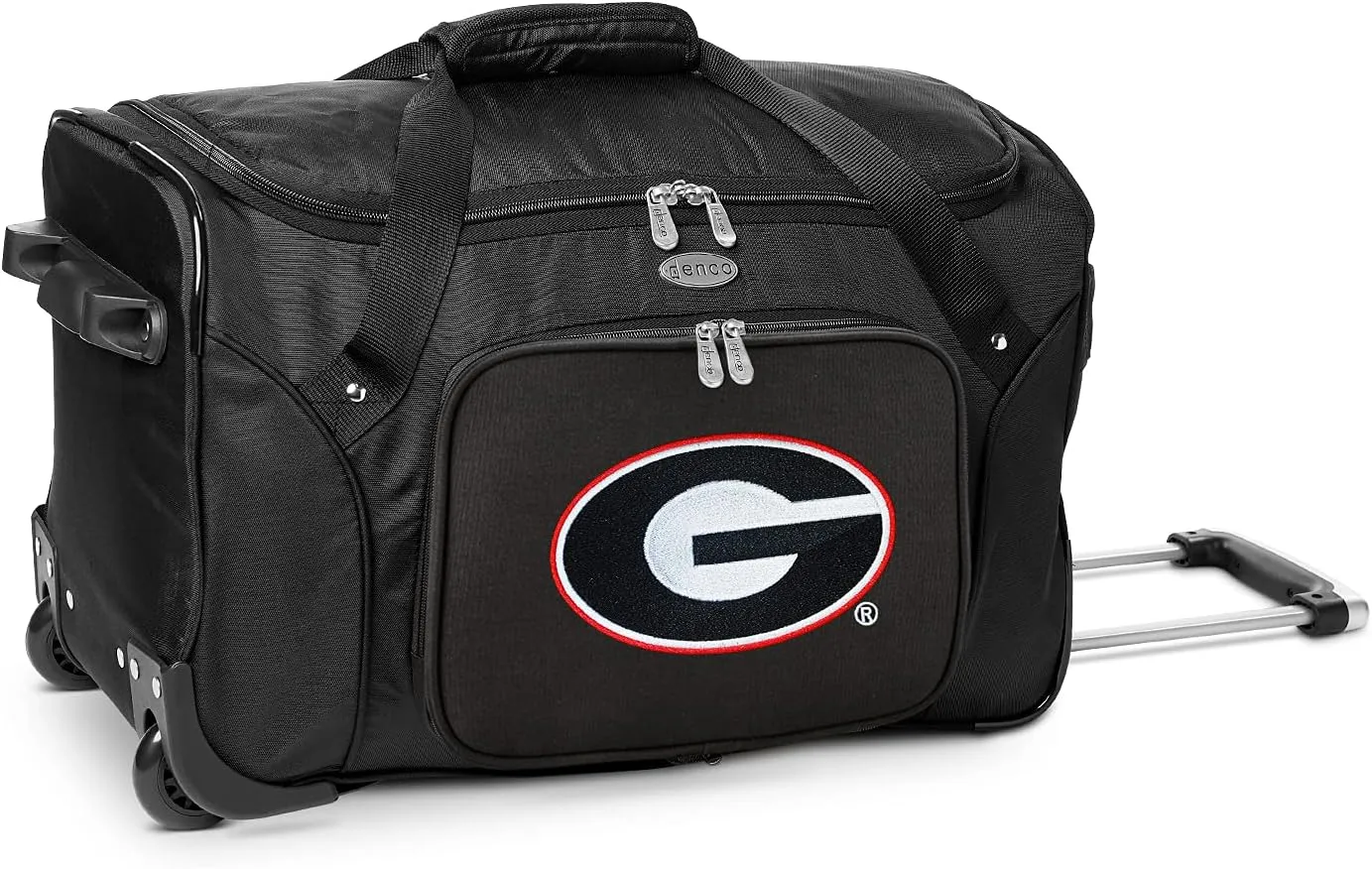 Denco University of Georgia Bulldogs Lightweight 22-inch Wheeled Duffel Bag with Telescopic Handle - Perfect Overnight Bag for Travel, Weekend Getaways, Airports, Gym, and Commuting,Black