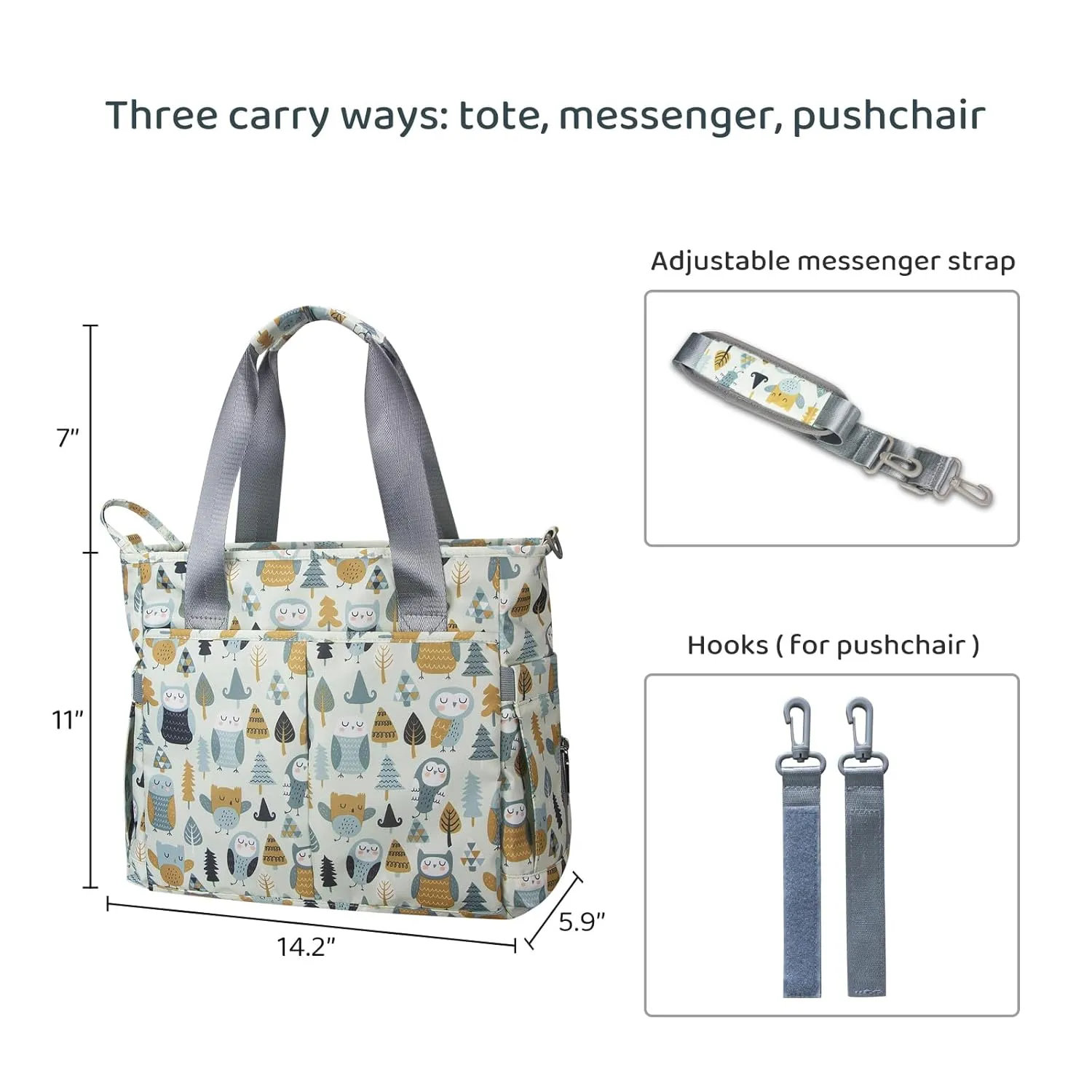 Diaper Bag Tote Satchel Waterproof Messenger Diaper Bags for Mom and Dad Multifunction Large Travel Tote Bags (Cute Owl)