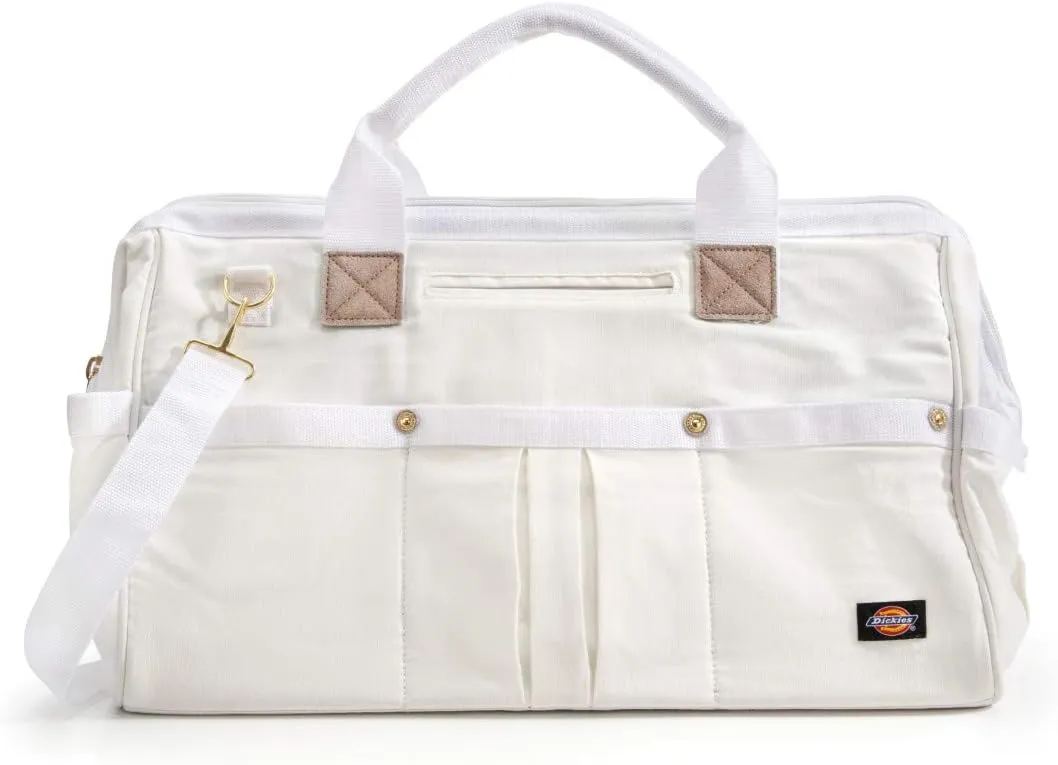 Dickies 20-Inch Durable Canvas Work Bag for Painters, Carpenters, and Builders, Heavy-Duty Zipper, Reinforced Handles, Exterior Pockets, Shoulder Strap, White