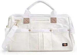 Dickies 20-Inch Durable Canvas Work Bag for Painters, Carpenters, and Builders, Heavy-Duty Zipper, Reinforced Handles, Exterior Pockets, Shoulder Strap, White