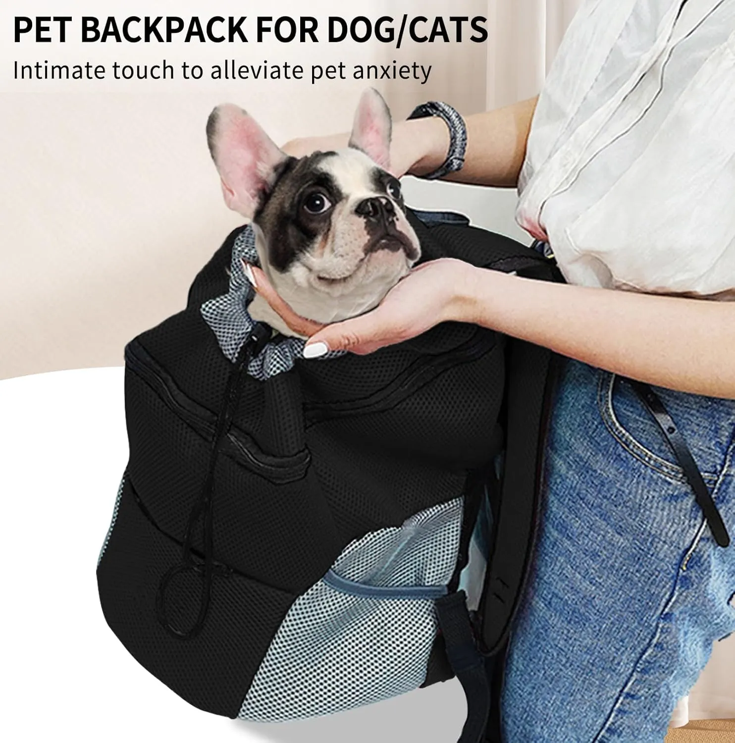Dog Backpack Carrier, Front Chest Carrier for Dogs, Pet Carrying Bag for Travel Hiking Cycling Outdoor Black L (14-20 lbs)
