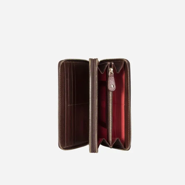 DOUBLE ZIP WRISTLET PURSE, BURGUNDY