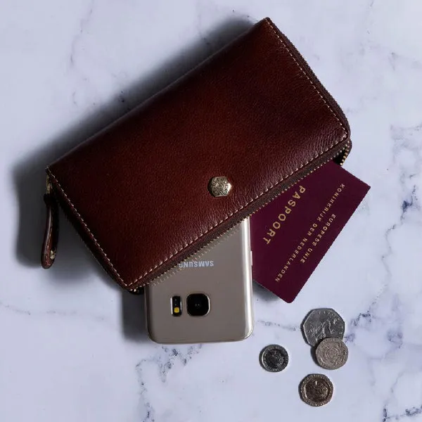 DOUBLE ZIP WRISTLET PURSE, BURGUNDY