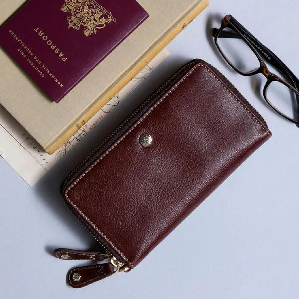DOUBLE ZIP WRISTLET PURSE, BURGUNDY