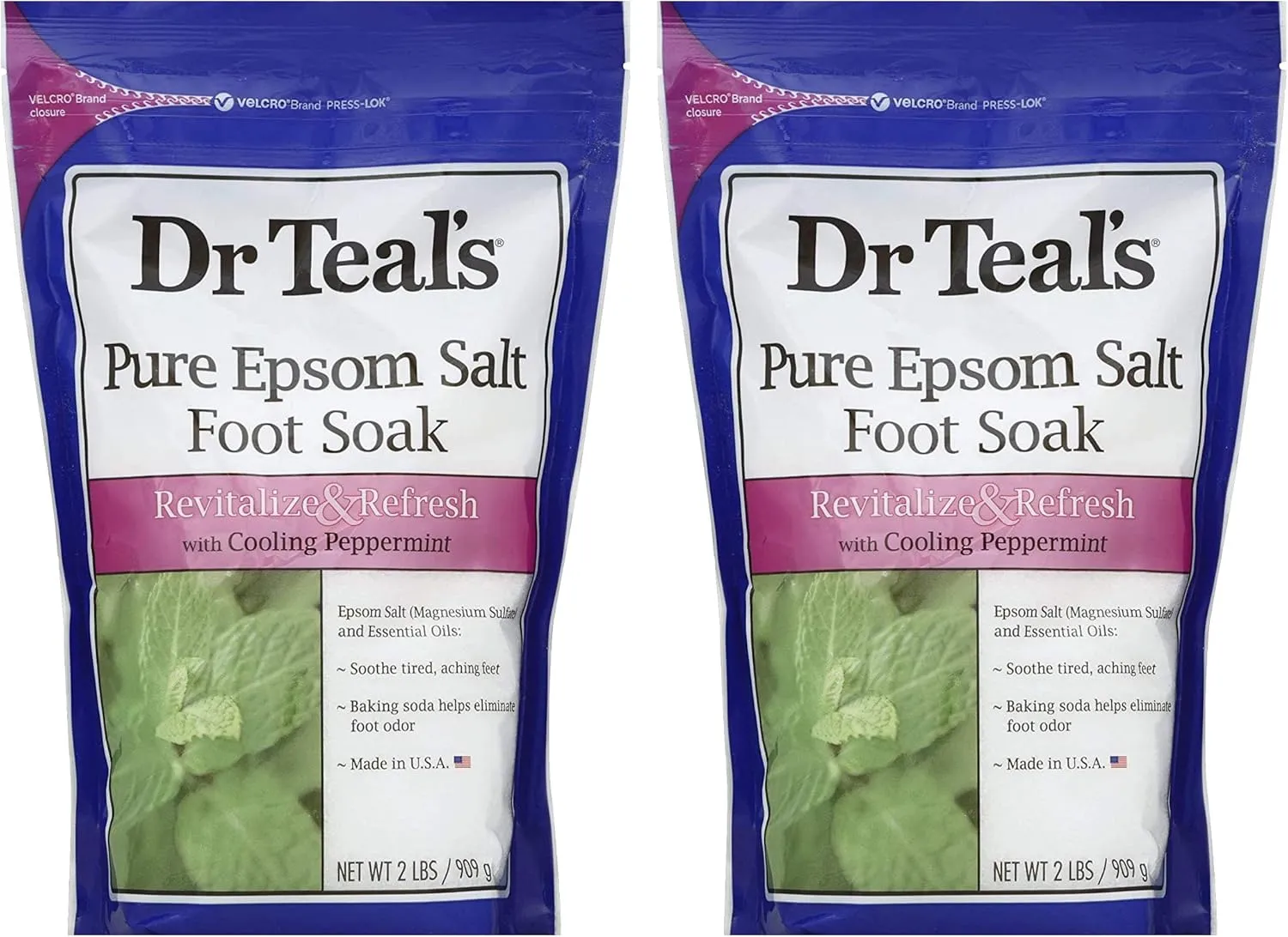 Dr. Teal's Pure Epsom Salt Foot Soak Solution Gift Set (2 Pack, 2lbs ea.) - Revitalize & Refresh with Cooling Peppermint - Essential Oils & Baking Soda Ease Aches & Pains and Eliminate & Prevent Odor