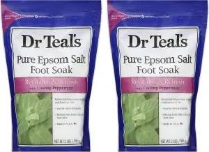 Dr. Teal's Pure Epsom Salt Foot Soak Solution Gift Set (2 Pack, 2lbs ea.) - Revitalize & Refresh with Cooling Peppermint - Essential Oils & Baking Soda Ease Aches & Pains and Eliminate & Prevent Odor