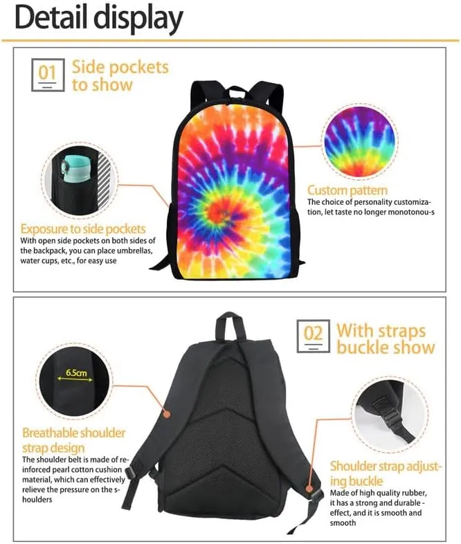 Dragonfly Lotus Retro 3 in 1 School Bags Set Backpacks With Dragonfly Waterlily Hand Drawing Lunch Bags and Pencil Case for Teens Students Boys Girls