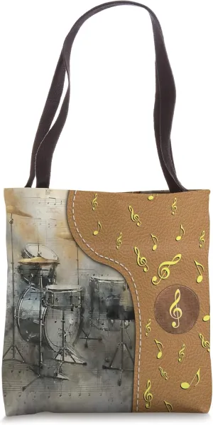 Drum Set, Music Drum, Cymbal Drum Beat, Musical Notes Tote Bag