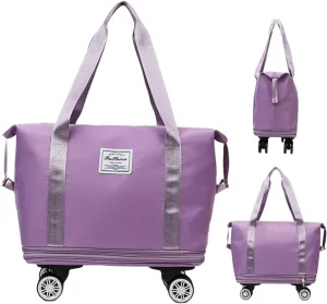 Duffel Bag with Wheels,Large Duffel Bag with Wheels | Foldable Luggage Bag with Wheels | Rolling Duffel with Wheels, Waterproof Rolling Travel Luggage with Rollers, Violet, Consulte la descripción