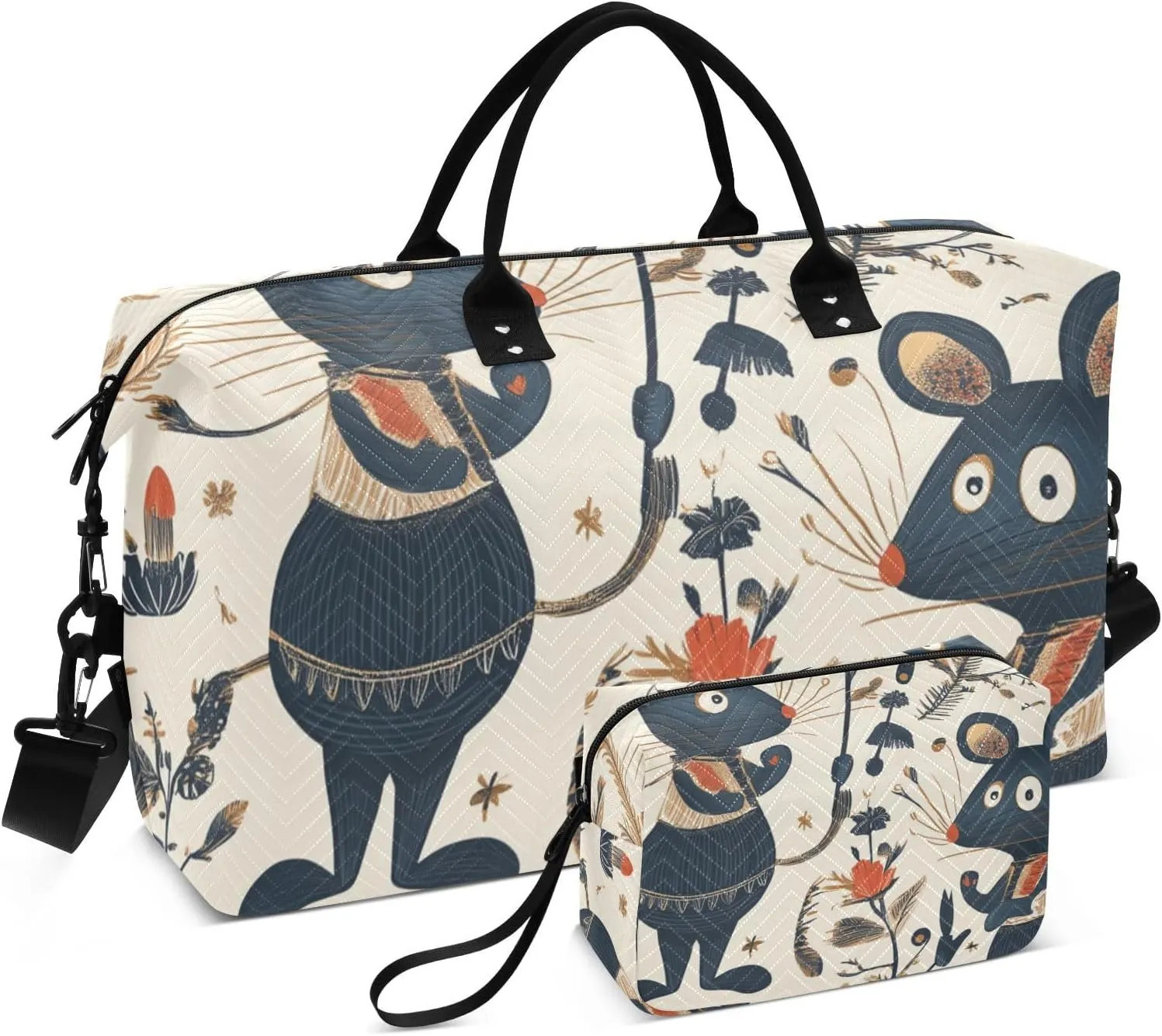 Duffel Bags Carry on Weekender Overnight Bag Sports Gym Tote Bag with Toiletry Bag for Travel Multifunctional Fairy Tale Cute Fancy Rats