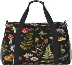 Duffle Bag Forest Mushroom Snails Leaves Travel Duffel Bags for Men Women with Adjustable Strap Carry on Gym Bag Overnight Weekender Bag
