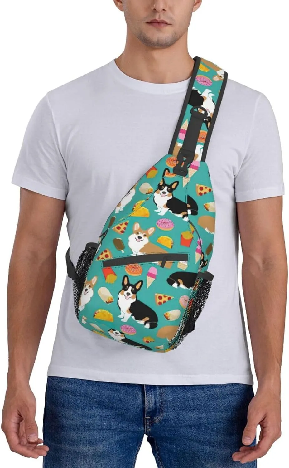 Durable Adjustable Outdoor Hiking Cute Corgi Print Cross Chest Bag Diagonally Single Shoulder Backpack