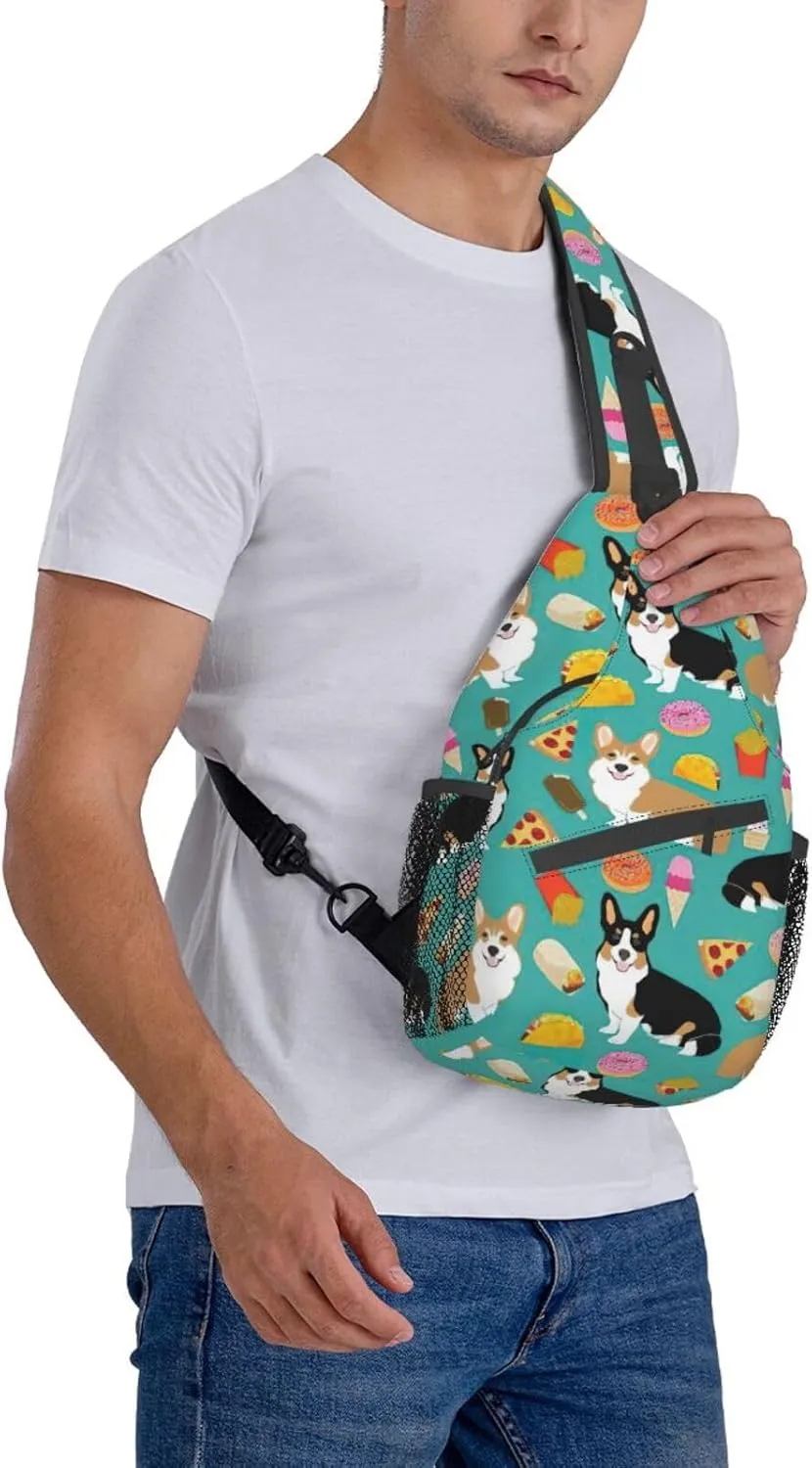 Durable Adjustable Outdoor Hiking Cute Corgi Print Cross Chest Bag Diagonally Single Shoulder Backpack