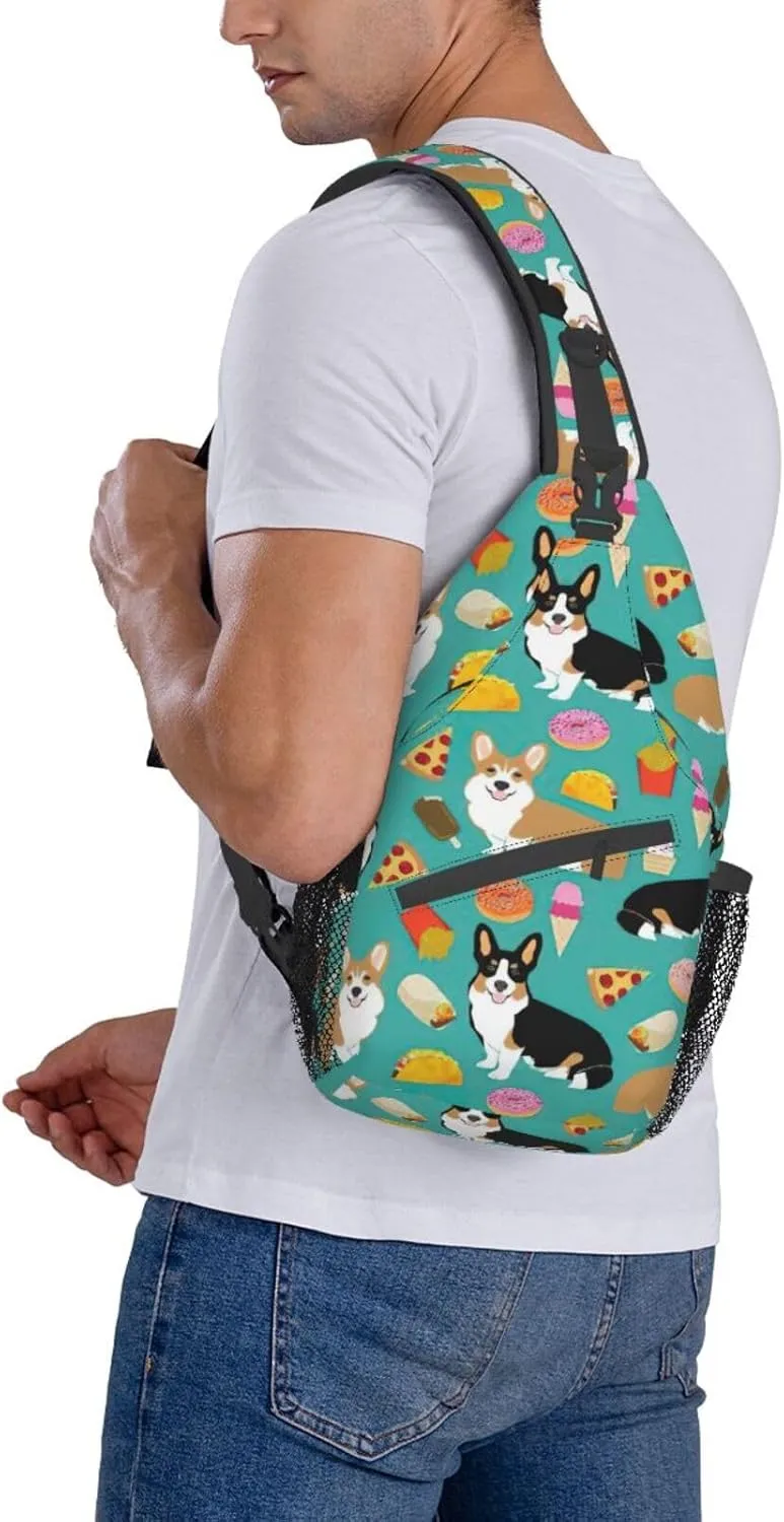 Durable Adjustable Outdoor Hiking Cute Corgi Print Cross Chest Bag Diagonally Single Shoulder Backpack