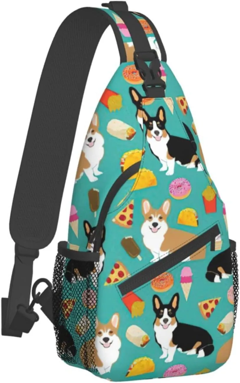 Durable Adjustable Outdoor Hiking Cute Corgi Print Cross Chest Bag Diagonally Single Shoulder Backpack