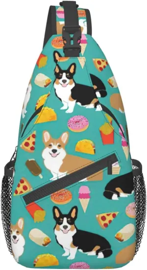 Durable Adjustable Outdoor Hiking Cute Corgi Print Cross Chest Bag Diagonally Single Shoulder Backpack