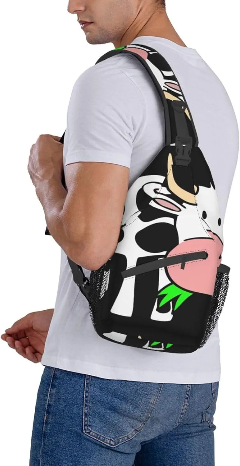 Durable Adjustable Outdoor Hiking cute cow Print Cross Chest Bag Diagonally Single Shoulder Backpack