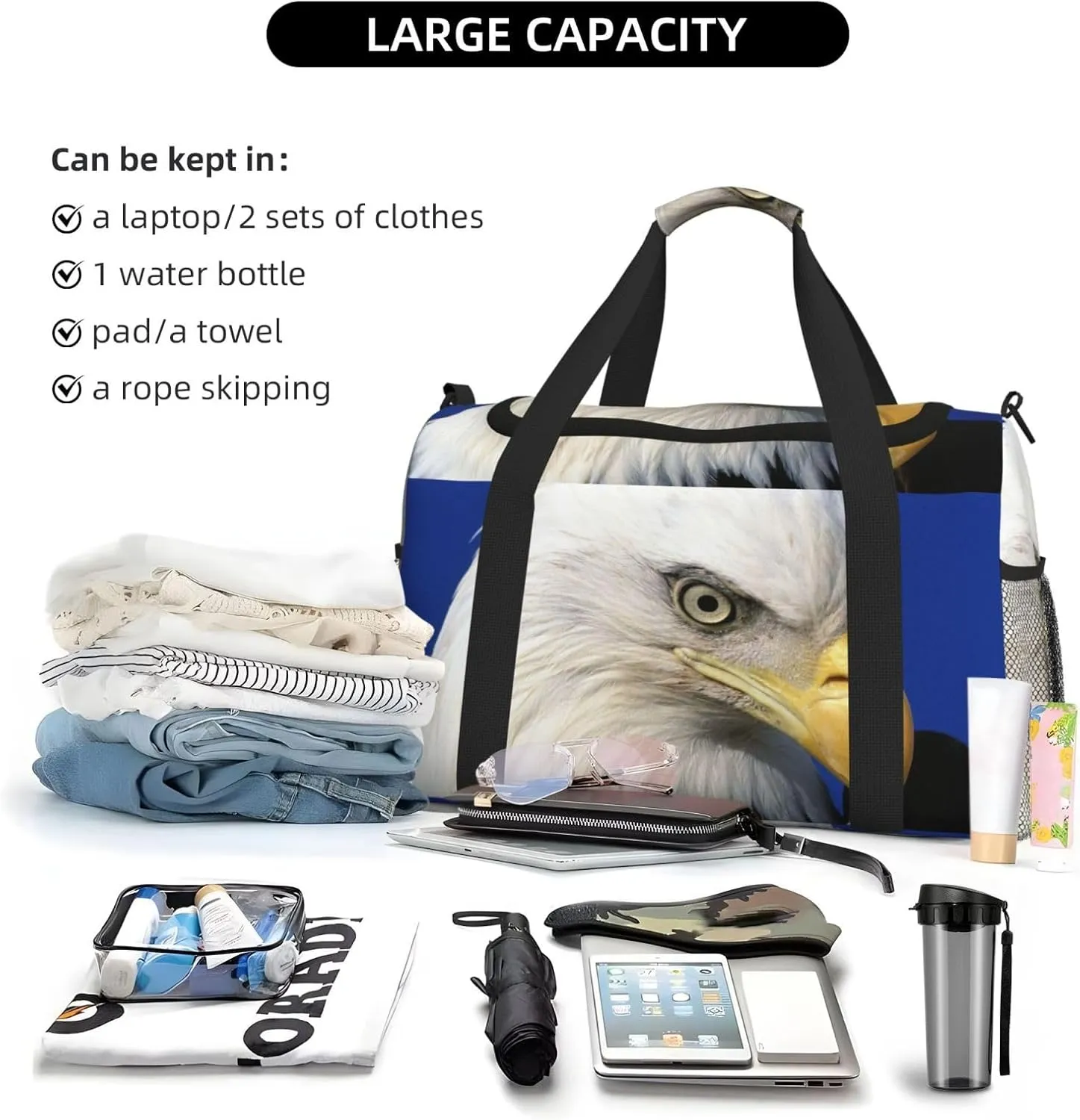 Eagle Travel Duffel Bag Large Foldable Waterproof Overnight Bag For Beach Swim Bags Pool Sports Gym