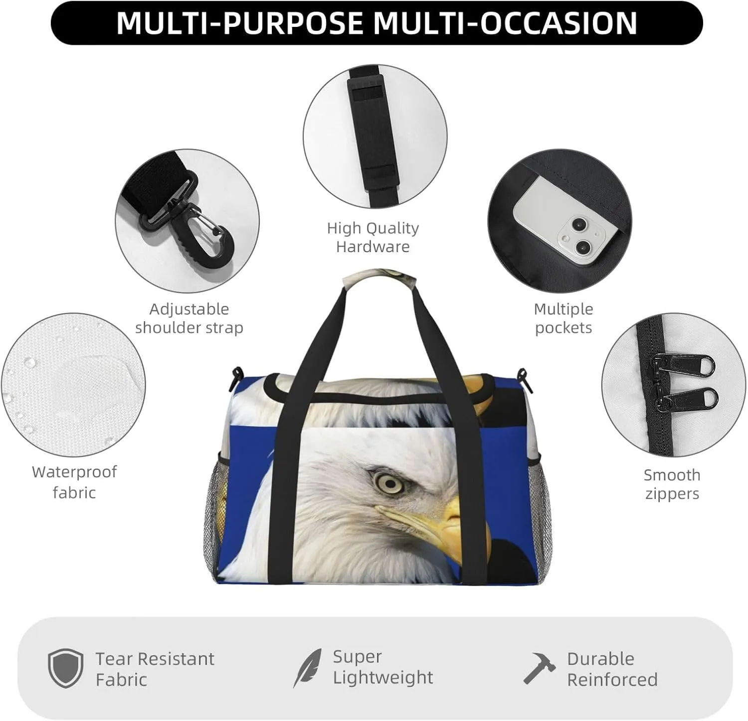 Eagle Travel Duffel Bag Large Foldable Waterproof Overnight Bag For Beach Swim Bags Pool Sports Gym