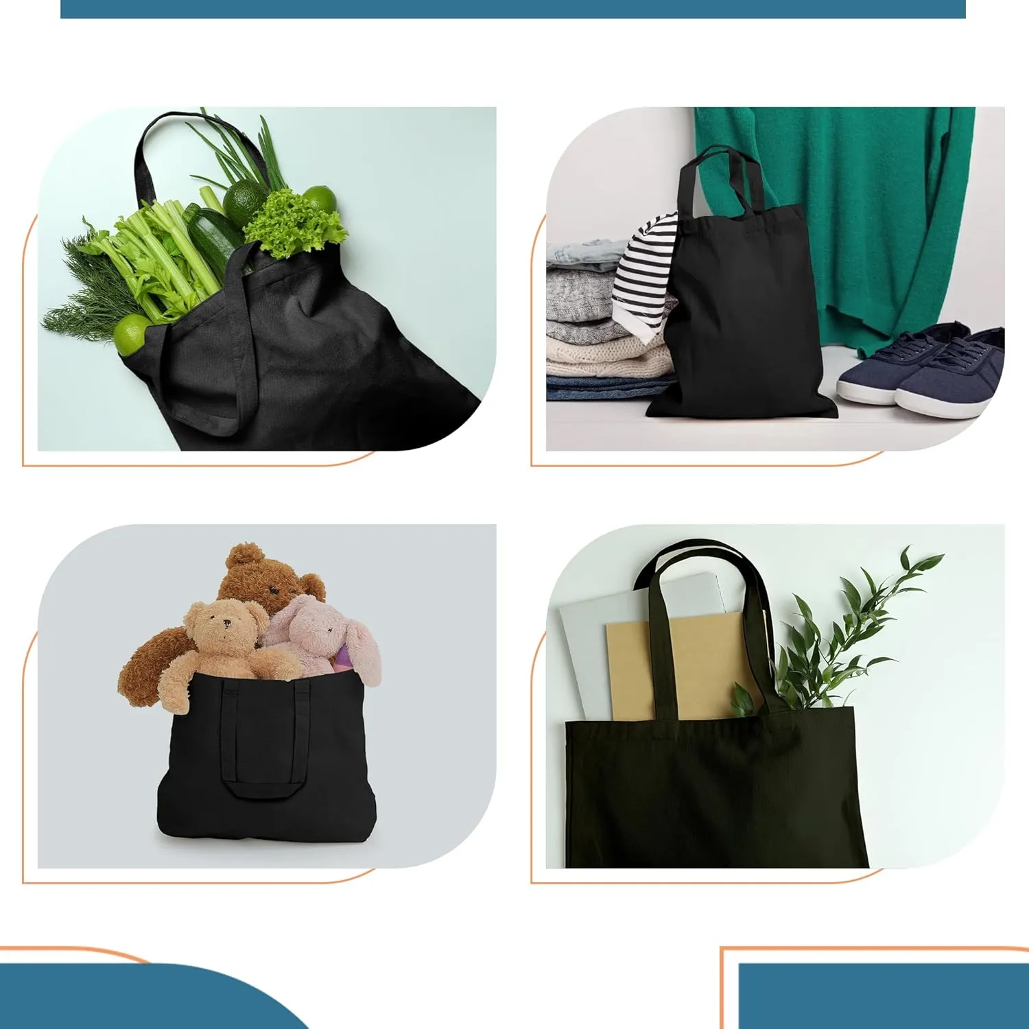 Economical Canvas Cotton Tote Bag, 6 | 8 Pack, Lightweight Reusable Grocery Shopping Cloth Bags, DIY, Advertising, Promotion