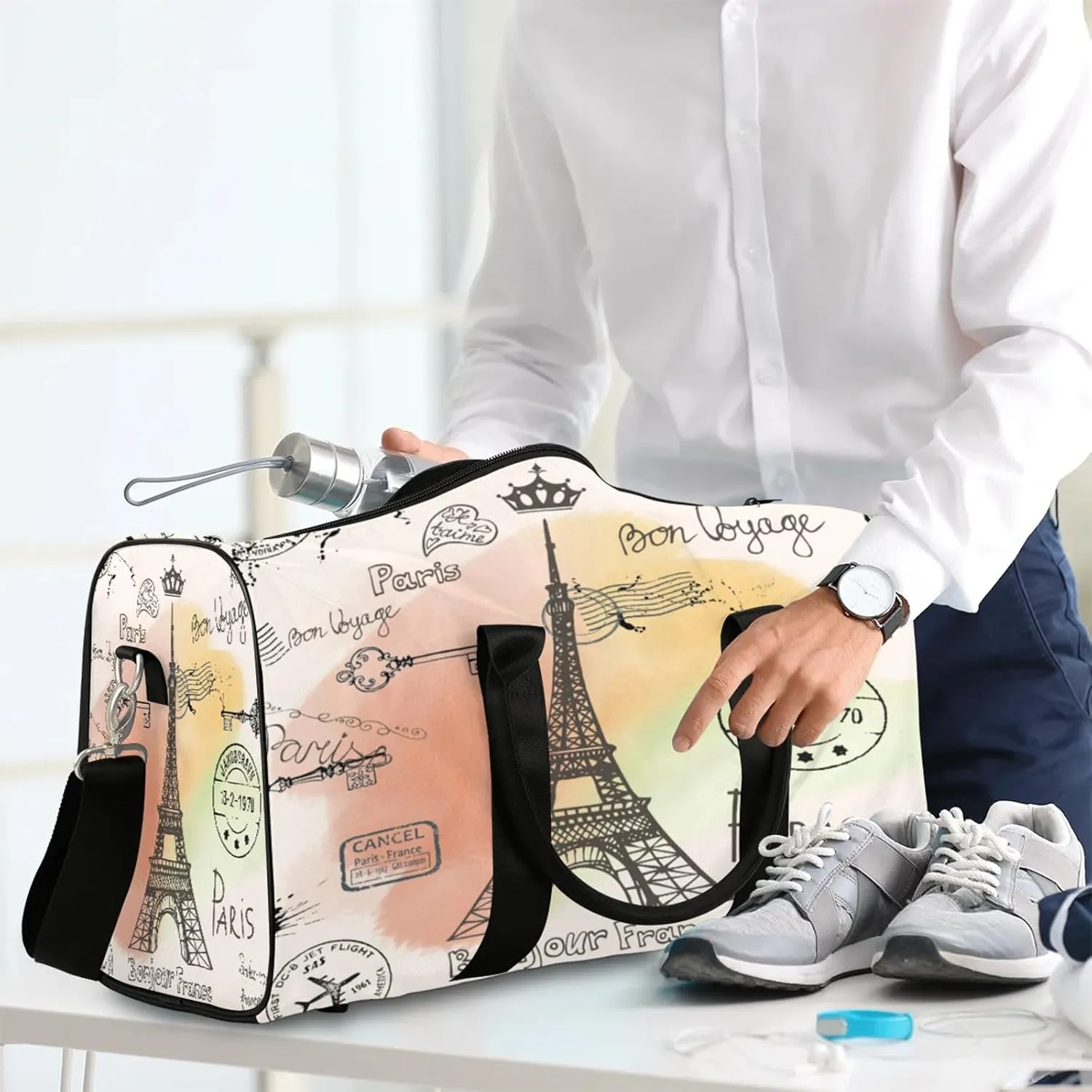Eiffel Tower French Paris City Travel Duffle Bag for Women Men, Carry On Overnight Bag, Weekend Travel Duffel Tote Bags for Trips Sport Hospital