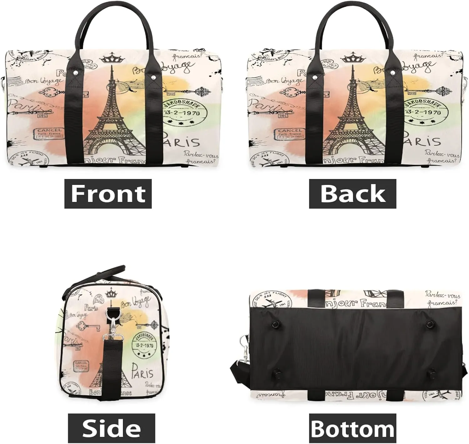 Eiffel Tower French Paris City Travel Duffle Bag for Women Men, Carry On Overnight Bag, Weekend Travel Duffel Tote Bags for Trips Sport Hospital