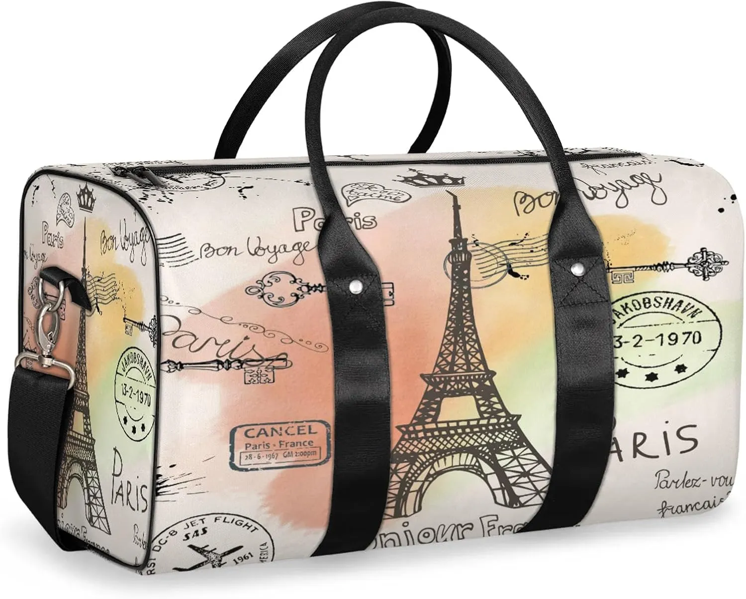 Eiffel Tower French Paris City Travel Duffle Bag for Women Men, Carry On Overnight Bag, Weekend Travel Duffel Tote Bags for Trips Sport Hospital