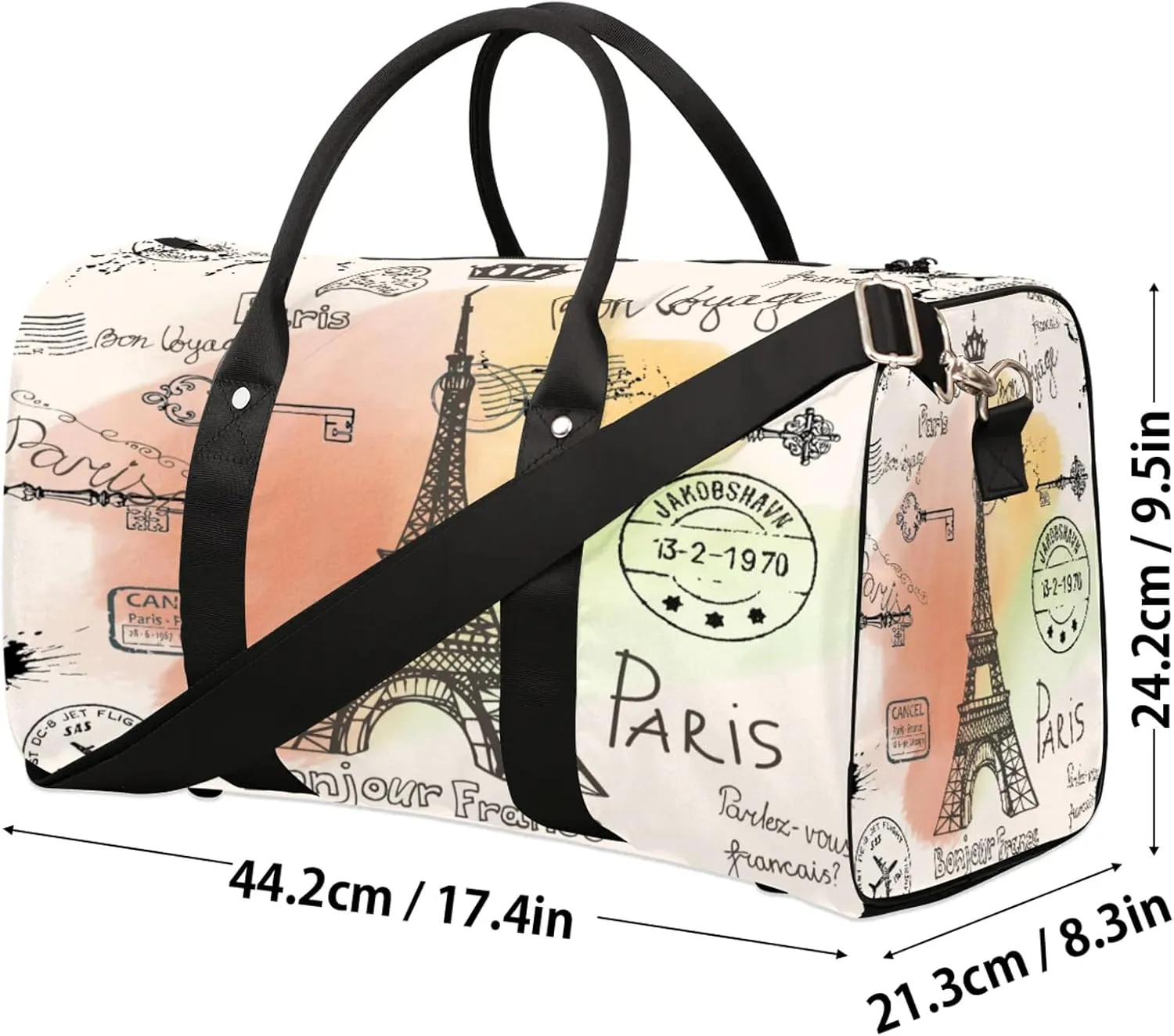 Eiffel Tower French Paris City Travel Duffle Bag for Women Men, Carry On Overnight Bag, Weekend Travel Duffel Tote Bags for Trips Sport Hospital