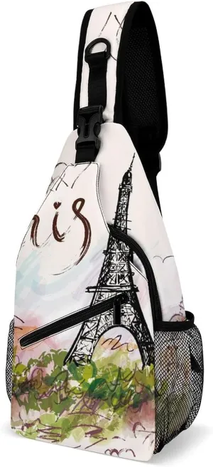 Eiffel Tower Paris Crossbody Bag Multipurpose Over Shoulder Sling Backpack Travel Chest Side Pouch Daypack