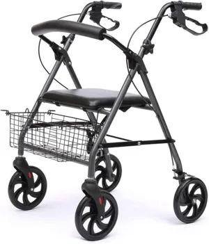 Elderly Walker, for Elderly 4 Wheeled Rollator with Brakes Walking Aid Walking Frame for Handicapped Underseat Bag Ergonomic Brakes an