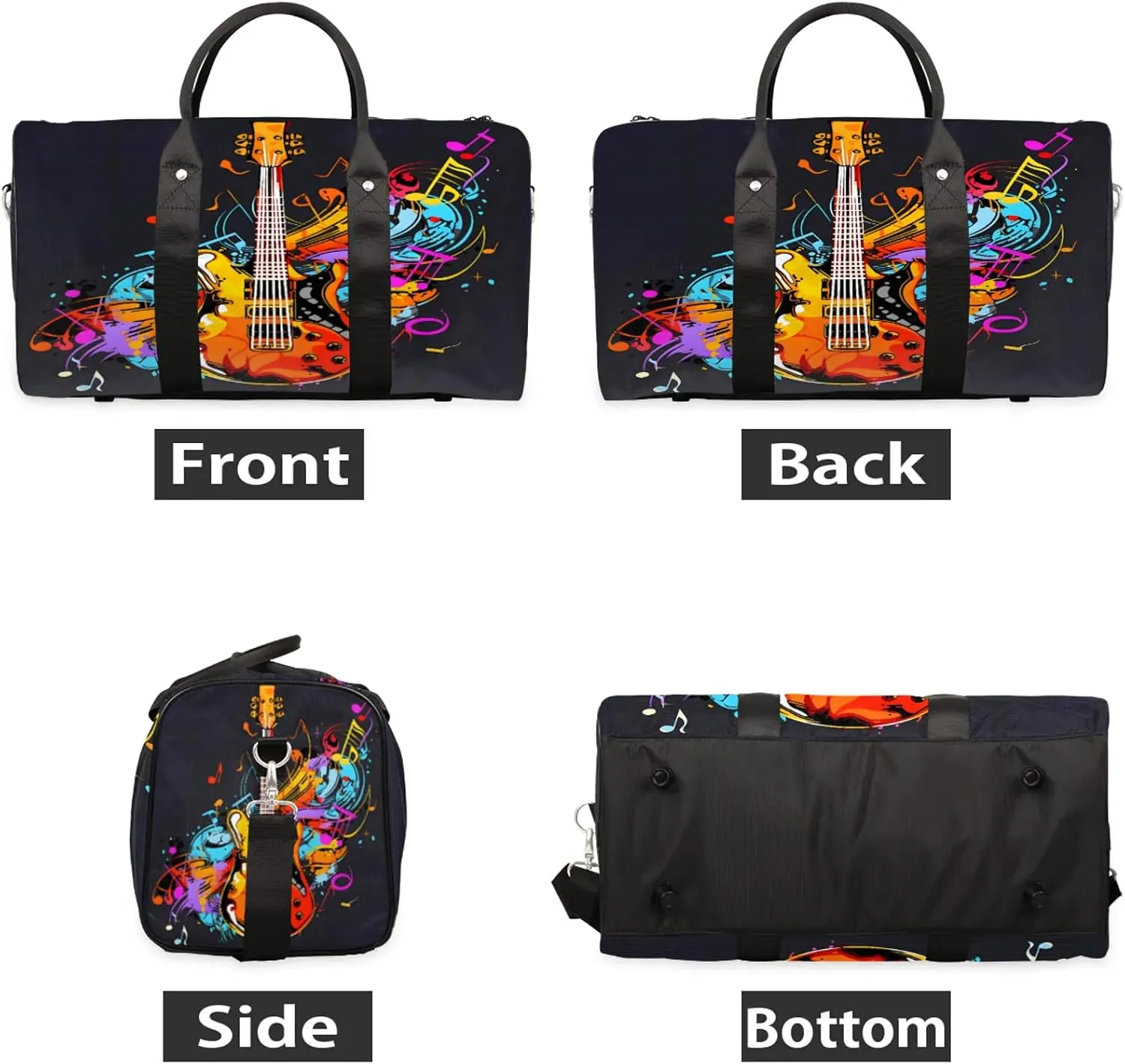 Electric Guitar Music Theme Travel Duffle Bag, Sports Gym Bags for Women Men, Carry On Weekender Overnight Workout Airplane Trips Bag