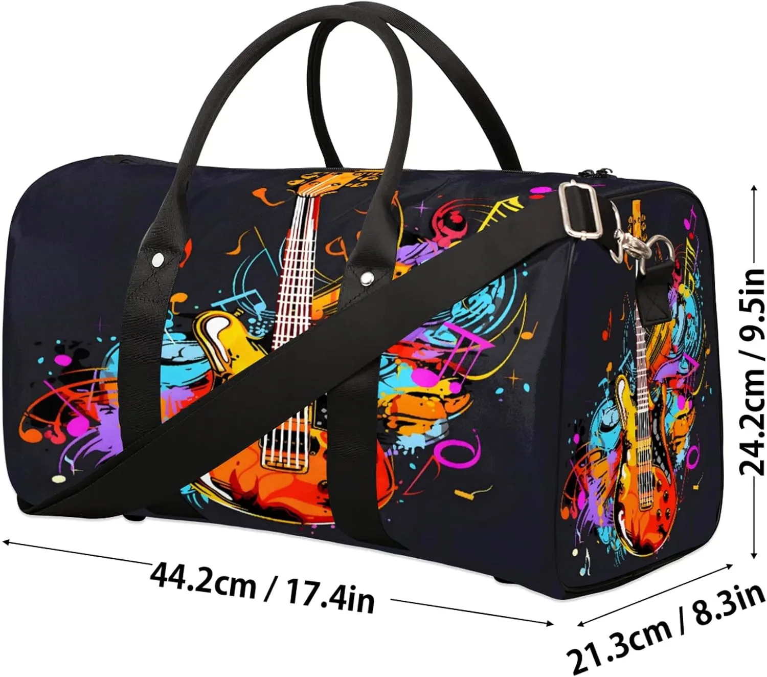 Electric Guitar Music Theme Travel Duffle Bag, Sports Gym Bags for Women Men, Carry On Weekender Overnight Workout Airplane Trips Bag