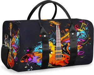 Electric Guitar Music Theme Travel Duffle Bag, Sports Gym Bags for Women Men, Carry On Weekender Overnight Workout Airplane Trips Bag