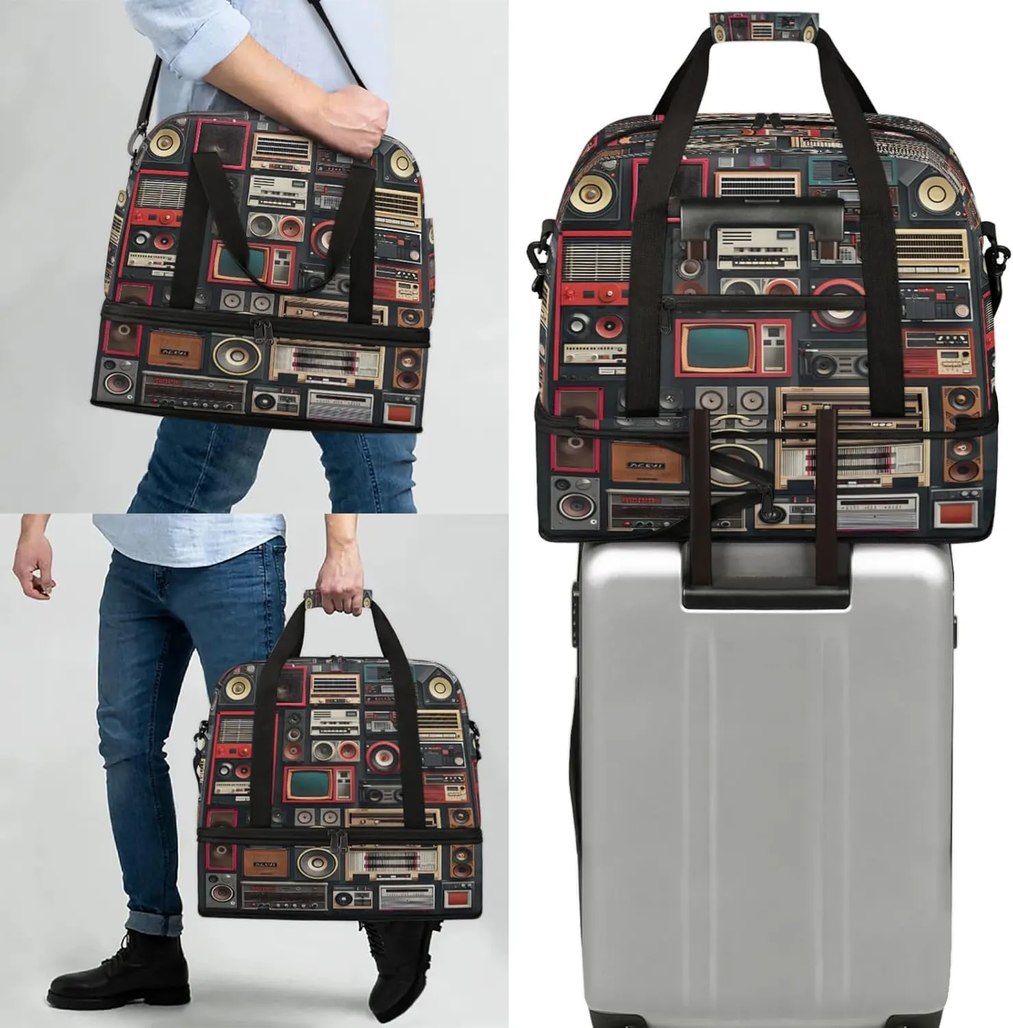 Electrical Abstract Modern Travel Duffel Bags for Women & Men Large Sports Gym Bags Foldie Weekender Overnight Bag Carry On Tote Bag With Shoe Compartment Personal Item Bag for Travel Sports Gym