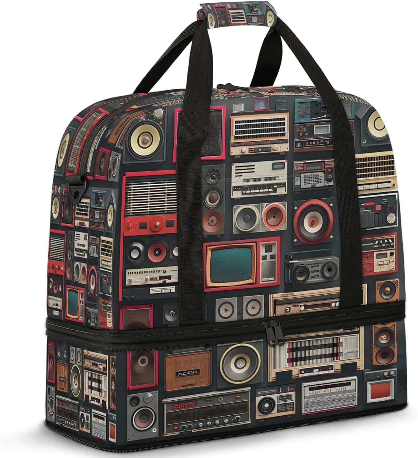 Electrical Abstract Modern Travel Duffel Bags for Women & Men Large Sports Gym Bags Foldie Weekender Overnight Bag Carry On Tote Bag With Shoe Compartment Personal Item Bag for Travel Sports Gym