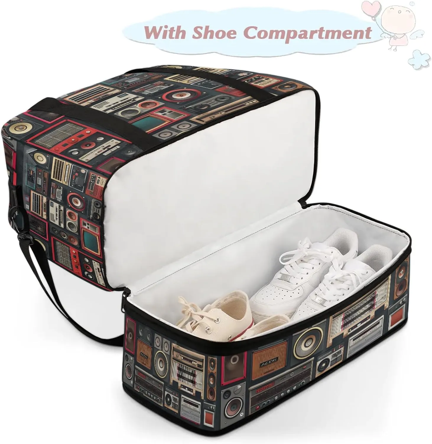 Electrical Abstract Modern Travel Duffel Bags for Women & Men Large Sports Gym Bags Foldie Weekender Overnight Bag Carry On Tote Bag With Shoe Compartment Personal Item Bag for Travel Sports Gym
