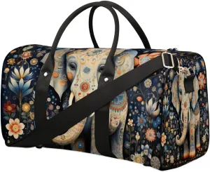 Elephant Ethnic Style Travel Duffel Bag for Women Men Waterproof Foldable Overnight Weekender Bag Large Capacity Sports Gym Bag