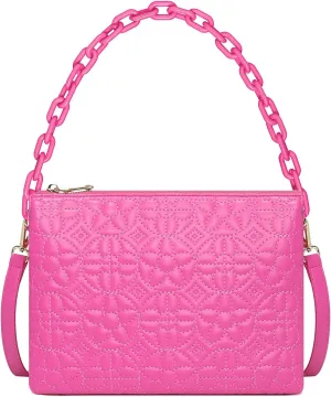 ER.Roulour Quilted Crossbody Bag for Women, Trendy Designer Chain PU Leather Triple Gusset Purses Shoulder Handbags