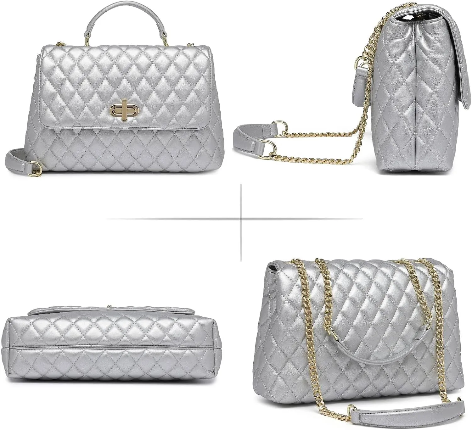 ER.Roulour Quilted Crossbody Bags for Women, Trendy Roomy Shoulder Handbags with Flap Gold Hardware Chain Purses Shoulder Bag