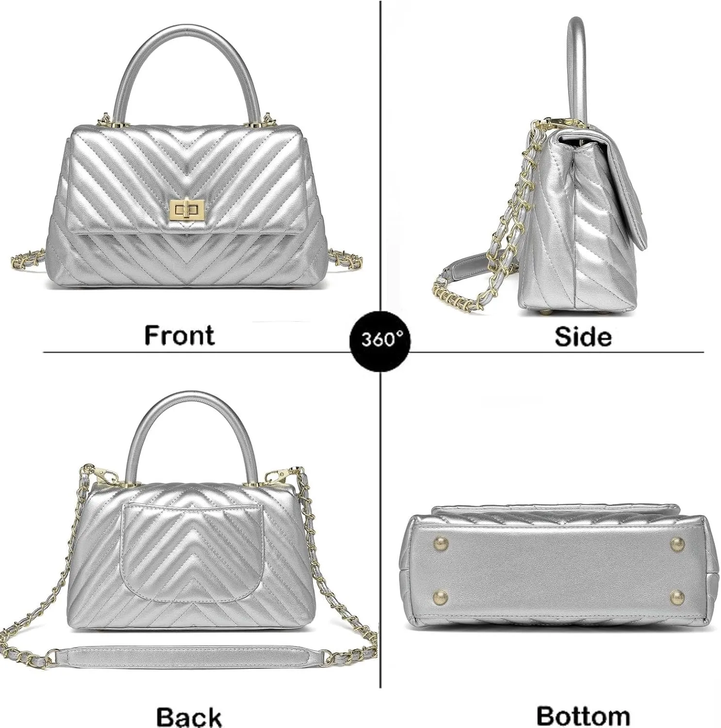 ER.Roulour Quilted Crossbody Bags for Women, Trendy Roomy Shoulder Handbags with Flap Gold Hardware Chain Purses Shoulder Bag