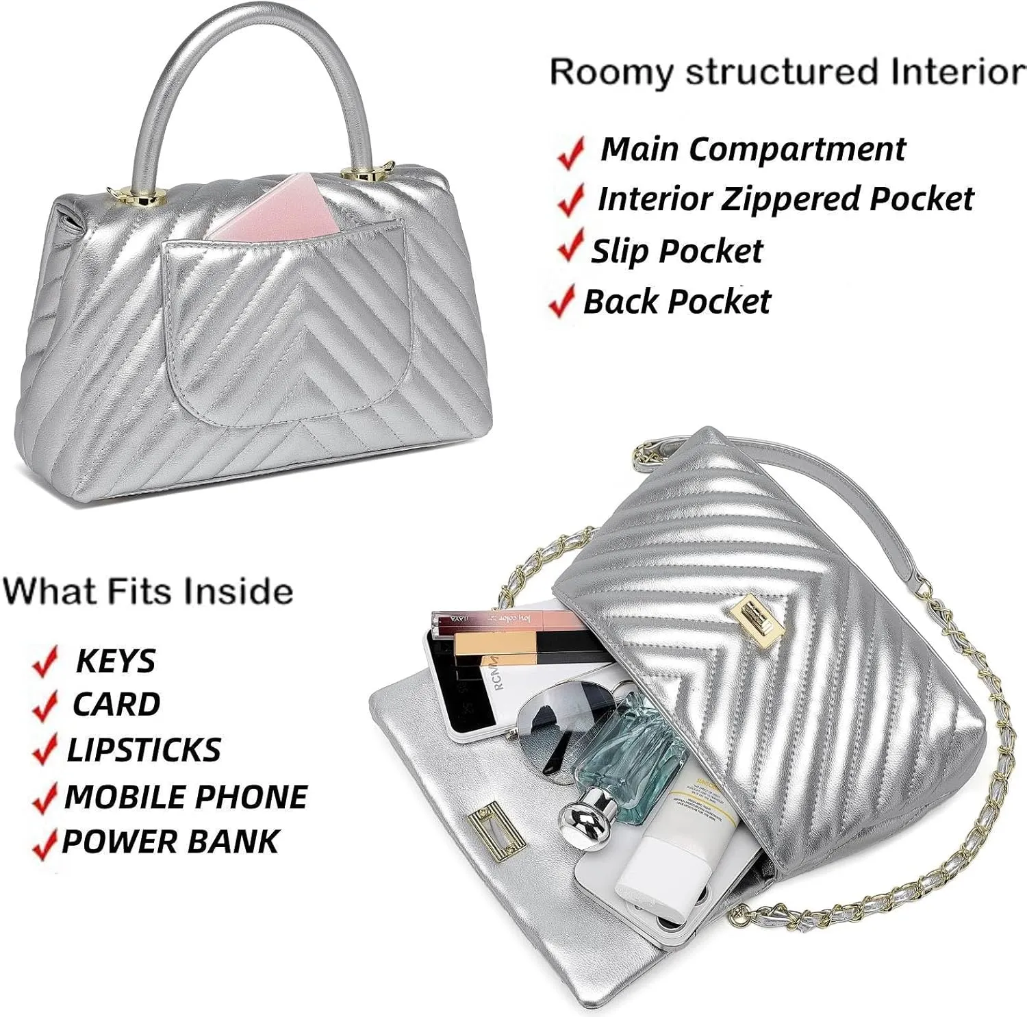 ER.Roulour Quilted Crossbody Bags for Women, Trendy Roomy Shoulder Handbags with Flap Gold Hardware Chain Purses Shoulder Bag