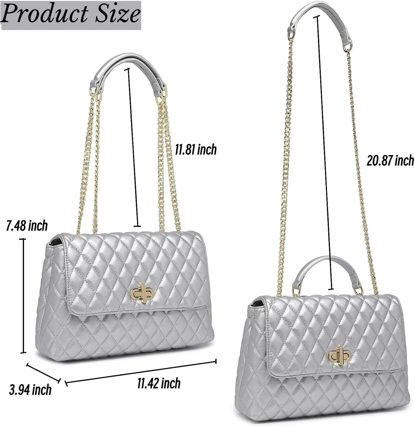 ER.Roulour Quilted Crossbody Bags for Women, Trendy Roomy Shoulder Handbags with Flap Gold Hardware Chain Purses Shoulder Bag