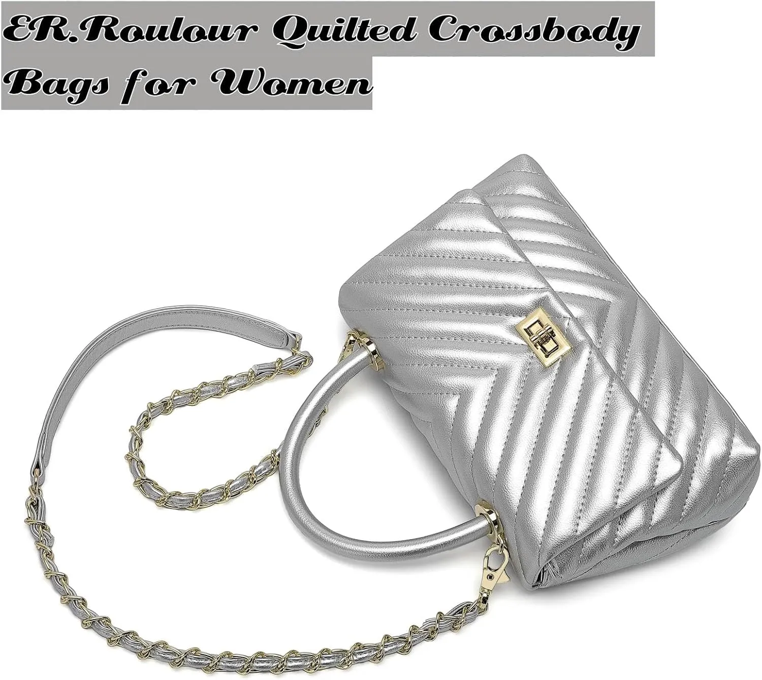 ER.Roulour Quilted Crossbody Bags for Women, Trendy Roomy Shoulder Handbags with Flap Gold Hardware Chain Purses Shoulder Bag