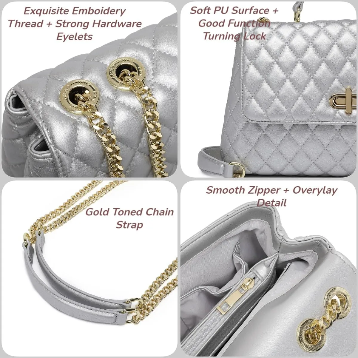 ER.Roulour Quilted Crossbody Bags for Women, Trendy Roomy Shoulder Handbags with Flap Gold Hardware Chain Purses Shoulder Bag