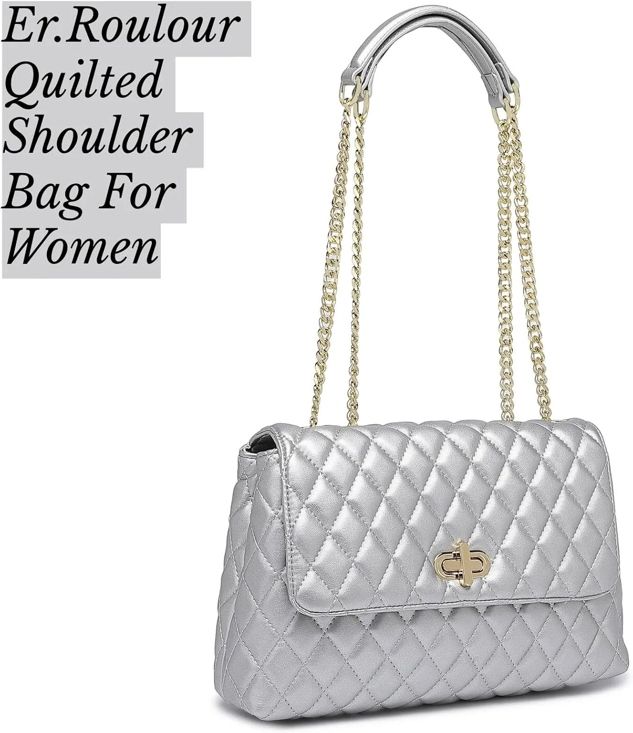 ER.Roulour Quilted Crossbody Bags for Women, Trendy Roomy Shoulder Handbags with Flap Gold Hardware Chain Purses Shoulder Bag