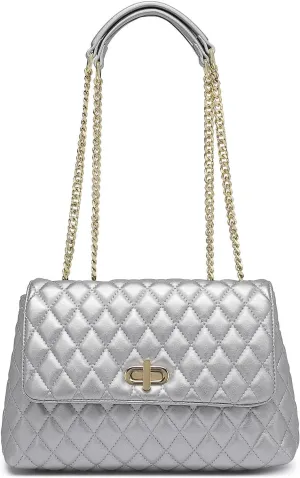 ER.Roulour Quilted Crossbody Bags for Women, Trendy Roomy Shoulder Handbags with Flap Gold Hardware Chain Purses Shoulder Bag